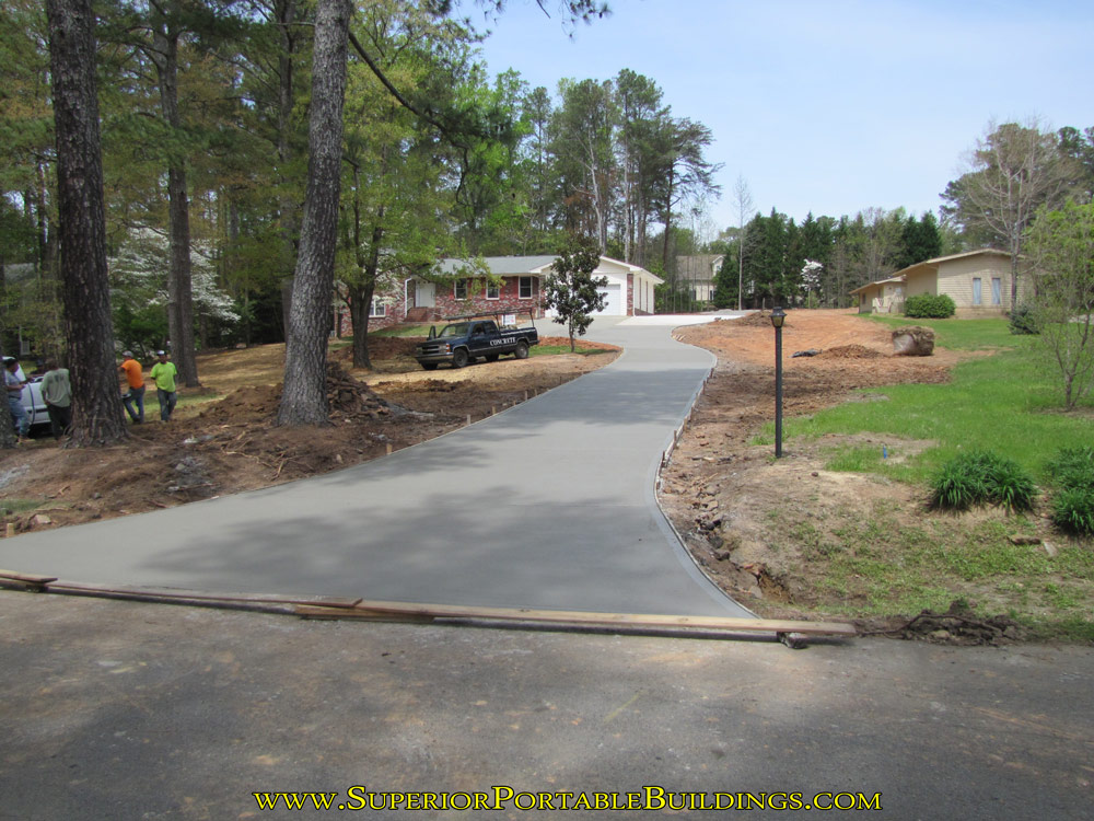 Finished concrete driveway.