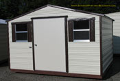 10 x 12 portable storage building cream and brown.