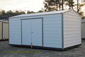 10 x 16 shed white with gray trim long roof double door