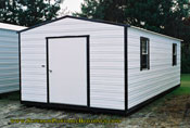 12 x 24 portable building white with black trim long roof 48 end door